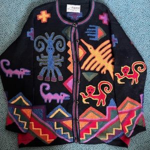 Peruvian Baby Alpaca cardigan sweater OOAK colorful primitive native animal